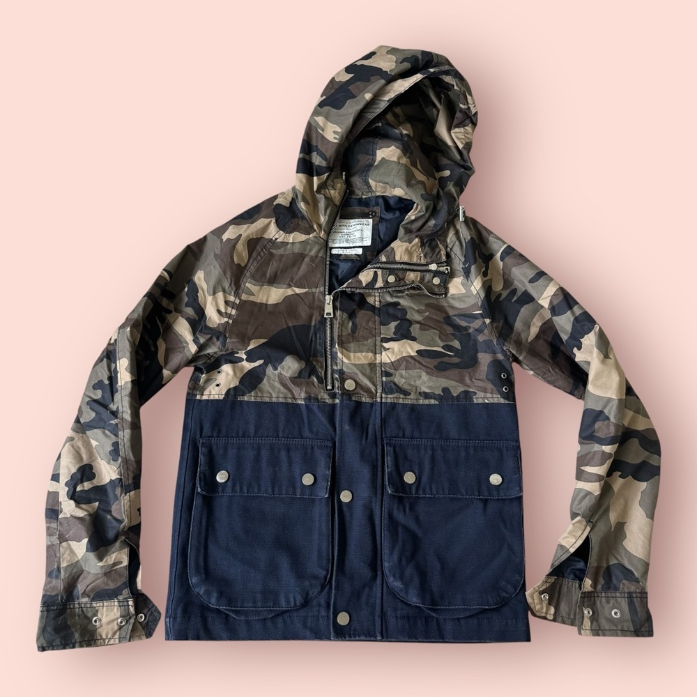 Zara Man Camo Black Denim Hooded Jacket medium